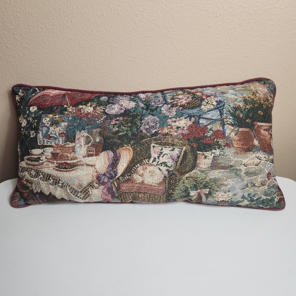 Newport Garden Lunch Cottagecore Tapestry Pillow-24x10x5" - Picture 1 of 5